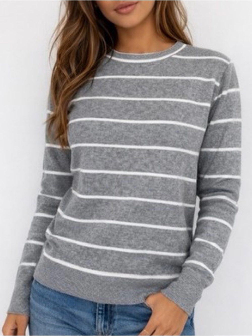 Banana Republic Filpucci Merino Wool Cashmere White Striped Crewneck Sweater